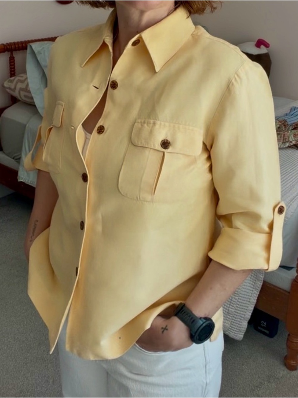 Jessica Howard Butterscotch Yellow Button-Front Shirt with Patch Pockets